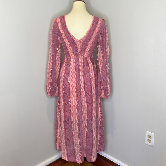 Warm Pink Smocked Striped Maxi‎ Dress 1 - Picture 3 of 10